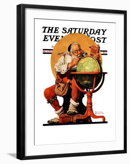 "Santa at the Globe" Saturday Evening Post Cover, December 4,1926-Norman Rockwell-Framed Giclee Print