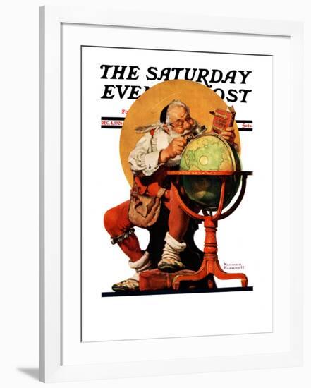 "Santa at the Globe" Saturday Evening Post Cover, December 4,1926-Norman Rockwell-Framed Giclee Print