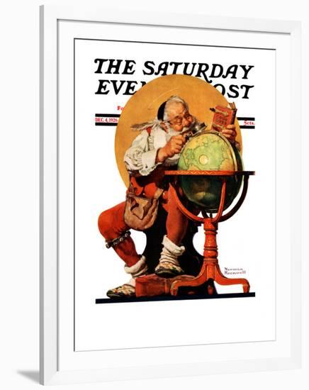 "Santa at the Globe" Saturday Evening Post Cover, December 4,1926-Norman Rockwell-Framed Giclee Print