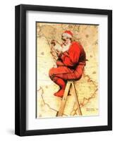 "Santa at the Map", December 16,1939-Norman Rockwell-Framed Premium Giclee Print