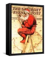 "Santa at the Map" Saturday Evening Post Cover, December 16,1939-Norman Rockwell-Framed Stretched Canvas