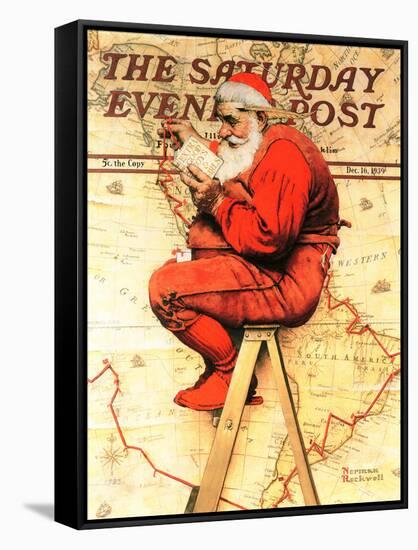 "Santa at the Map" Saturday Evening Post Cover, December 16,1939-Norman Rockwell-Framed Stretched Canvas