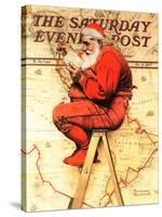 "Santa at the Map" Saturday Evening Post Cover, December 16,1939-Norman Rockwell-Stretched Canvas