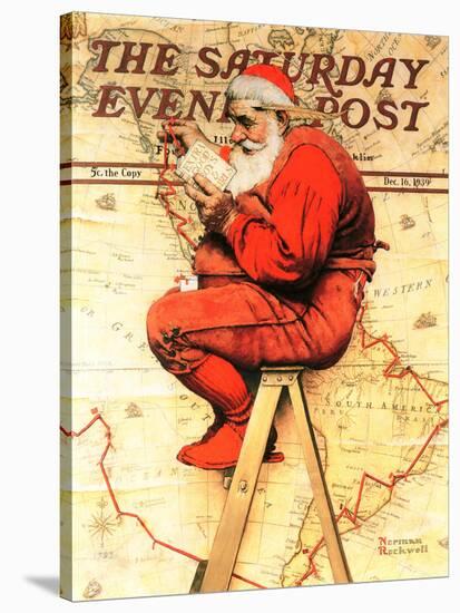 "Santa at the Map" Saturday Evening Post Cover, December 16,1939-Norman Rockwell-Stretched Canvas