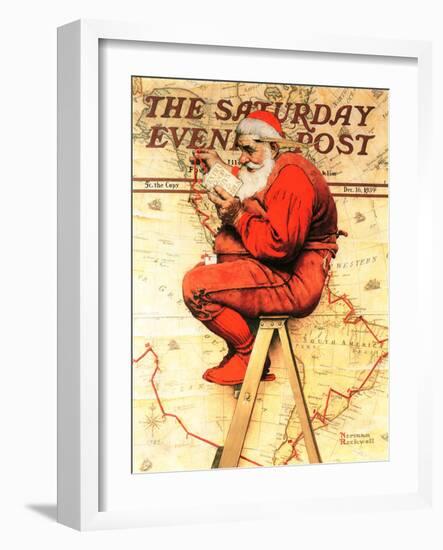 "Santa at the Map" Saturday Evening Post Cover, December 16,1939-Norman Rockwell-Framed Premium Giclee Print