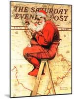 "Santa at the Map" Saturday Evening Post Cover, December 16,1939-Norman Rockwell-Mounted Giclee Print