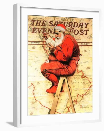 "Santa at the Map" Saturday Evening Post Cover, December 16,1939-Norman Rockwell-Framed Giclee Print