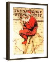 "Santa at the Map" Saturday Evening Post Cover, December 16,1939-Norman Rockwell-Framed Giclee Print