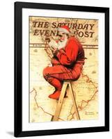 "Santa at the Map" Saturday Evening Post Cover, December 16,1939-Norman Rockwell-Framed Giclee Print