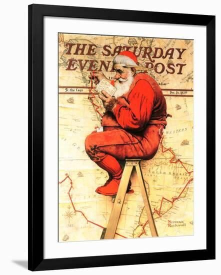 "Santa at the Map" Saturday Evening Post Cover, December 16,1939-Norman Rockwell-Framed Giclee Print