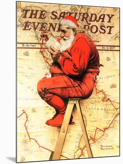 "Santa at the Map" Saturday Evening Post Cover, December 16,1939-Norman Rockwell-Mounted Giclee Print