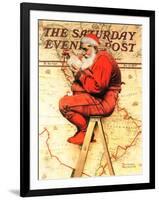 "Santa at the Map" Saturday Evening Post Cover, December 16,1939-Norman Rockwell-Framed Giclee Print