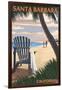 Santa Barbara, California - Adirondack Chair on the Beach-Lantern Press-Framed Art Print