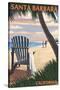 Santa Barbara, California - Adirondack Chair on the Beach-Lantern Press-Stretched Canvas