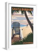 Santa Barbara, California - Adirondack Chair on the Beach-Lantern Press-Framed Art Print