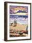 Santa Barbara, California - Beach and Sunset-Lantern Press-Framed Art Print