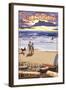 Santa Barbara, California - Beach and Sunset-Lantern Press-Framed Art Print