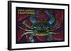 Santa Barbara, California - Blue Crab Mosaic-Lantern Press-Framed Art Print