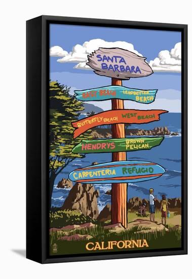 Santa Barbara, California - Destination Sign-Lantern Press-Framed Stretched Canvas