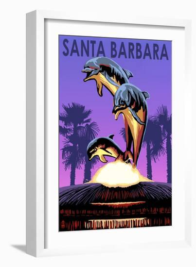 Santa Barbara, California - Dolphin Sculpture-Lantern Press-Framed Art Print