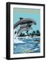 Santa Barbara, California - Dolphins Jumping-Lantern Press-Framed Art Print