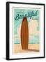 Santa Barbara, California - Life is a Beautiful Ride - Surfboard - Letterpress-Lantern Press-Framed Art Print