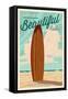 Santa Barbara, California - Life is a Beautiful Ride - Surfboard - Letterpress-Lantern Press-Framed Stretched Canvas