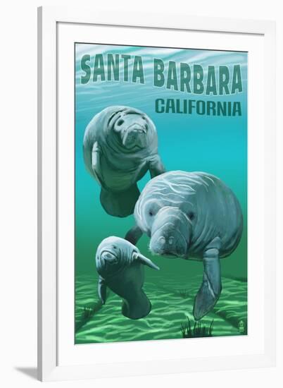 Santa Barbara California - Manatees - Manatees-Lantern Press-Framed Art Print
