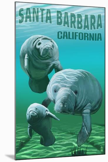 Santa Barbara California - Manatees - Manatees-Lantern Press-Mounted Art Print