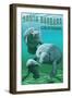 Santa Barbara California - Manatees - Manatees-Lantern Press-Framed Art Print