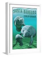 Santa Barbara California - Manatees - Manatees-Lantern Press-Framed Art Print