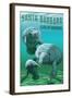 Santa Barbara California - Manatees - Manatees-Lantern Press-Framed Art Print