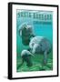 Santa Barbara California - Manatees - Manatees-Lantern Press-Framed Art Print