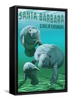 Santa Barbara California - Manatees - Manatees-Lantern Press-Framed Stretched Canvas