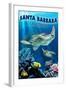 Santa Barbara, California - Sea Turtle Swimming-Lantern Press-Framed Art Print