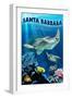 Santa Barbara, California - Sea Turtle Swimming-Lantern Press-Framed Art Print