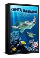 Santa Barbara, California - Sea Turtle Swimming-Lantern Press-Framed Stretched Canvas