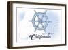 Santa Barbara, California - Ship Wheel - Blue - Coastal Icon-Lantern Press-Framed Art Print