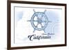 Santa Barbara, California - Ship Wheel - Blue - Coastal Icon-Lantern Press-Framed Art Print