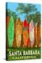 Santa Barbara, California - Surfboard Fence-Lantern Press-Stretched Canvas