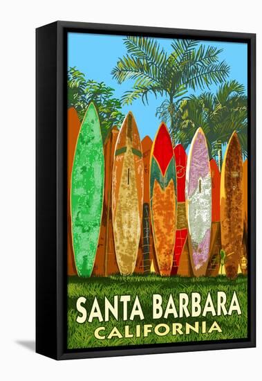 Santa Barbara, California - Surfboard Fence-Lantern Press-Framed Stretched Canvas