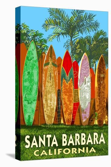 Santa Barbara, California - Surfboard Fence-Lantern Press-Stretched Canvas