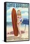 Santa Barbara, California - Surfer Pinup-Lantern Press-Framed Stretched Canvas