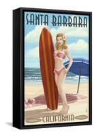 Santa Barbara, California - Surfer Pinup-Lantern Press-Framed Stretched Canvas