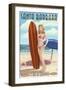 Santa Barbara, California - Surfer Pinup-Lantern Press-Framed Art Print