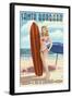 Santa Barbara, California - Surfer Pinup-Lantern Press-Framed Art Print