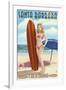 Santa Barbara, California - Surfer Pinup-Lantern Press-Framed Art Print