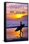 Santa Barbara, California - the Waves are Calling - Surfer and Sunset-Lantern Press-Framed Stretched Canvas