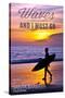 Santa Barbara, California - the Waves are Calling - Surfer and Sunset-Lantern Press-Stretched Canvas