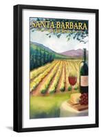 Santa Barbara, California - Vineyard Scene-Lantern Press-Framed Art Print